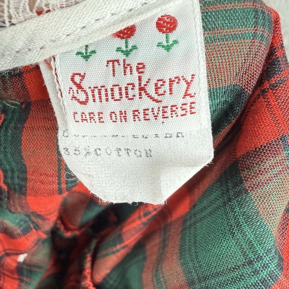 The Smockery Smocked Dress Size 6 Holiday Tartan Plaid Vintage 80s Eyelet Collar